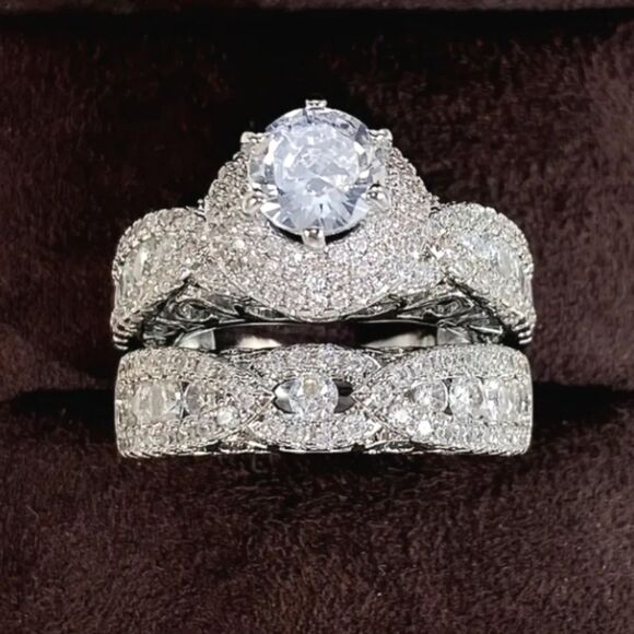 Shimmering stacking wedding ring set sz 8 - Picture 1 of 7